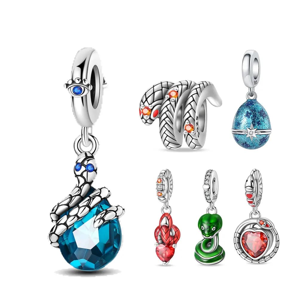 Original 925 Sterling Silver Snake Shaped Turquoise Charm Fit Bracelet Necklaces Women's Rock Party Fashion Jewelry Accessories