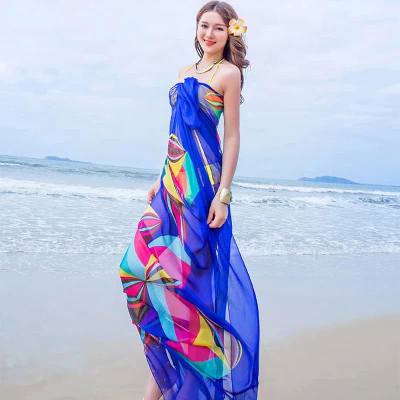 Pareo Scarf Women Beach Sarongs Beach Cover Up Summer Chiffon Scarves Geometrical Design Plus Size Towel Ladies Summer Beachwear