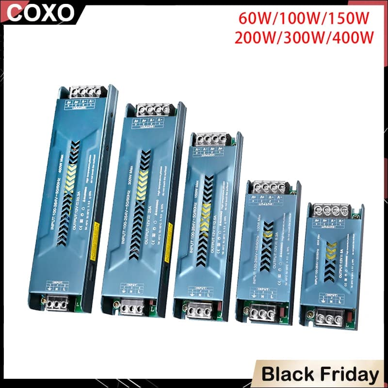 AC100-240V to DC12/24V Switching Power Supply LED Lighting Transformers 60W 100W 200W 300W 400W LED Driver for Strip Lights