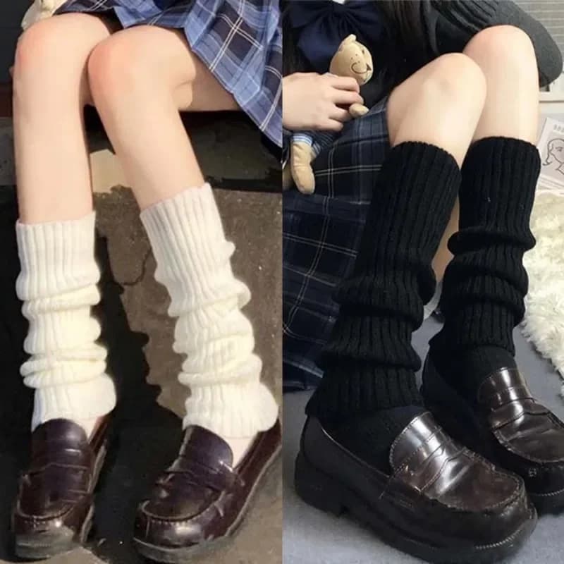 Y2K Winter Leg Warmers Women Girls Solid Color Wool Knitted Long Sock Soft Comfortable Warm Cotton Stockings Fashion Accessories