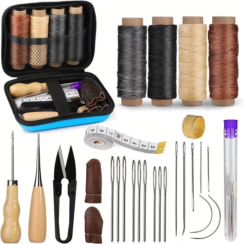 [Leather Working Kit] Leather Sewing Kit ，Large eye needle , Waxed Thread, Leather Upholstery Repair Kit, Leather Working Tools