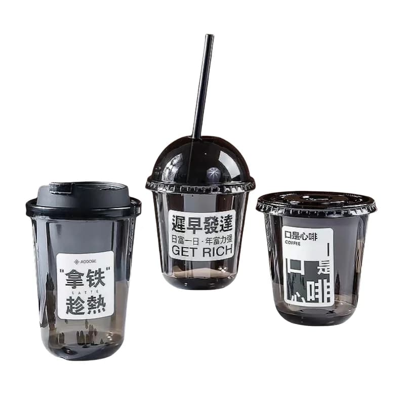 PET Black Plastic U-shaped American Iced Coffee Cup, Disposable Cold Drink Latte Milk Tea, Takeaway Cups, Wj62, 1000PCs