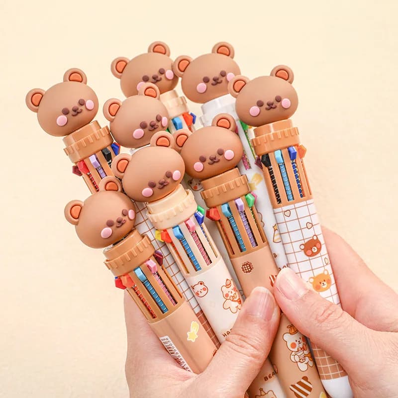 10 Colors Ballpoint Pen Cartoon Bear 0.5mm Colorful Ink Gel Pens Silicone Kawaii Pens School Office Supplies Korean Stationery