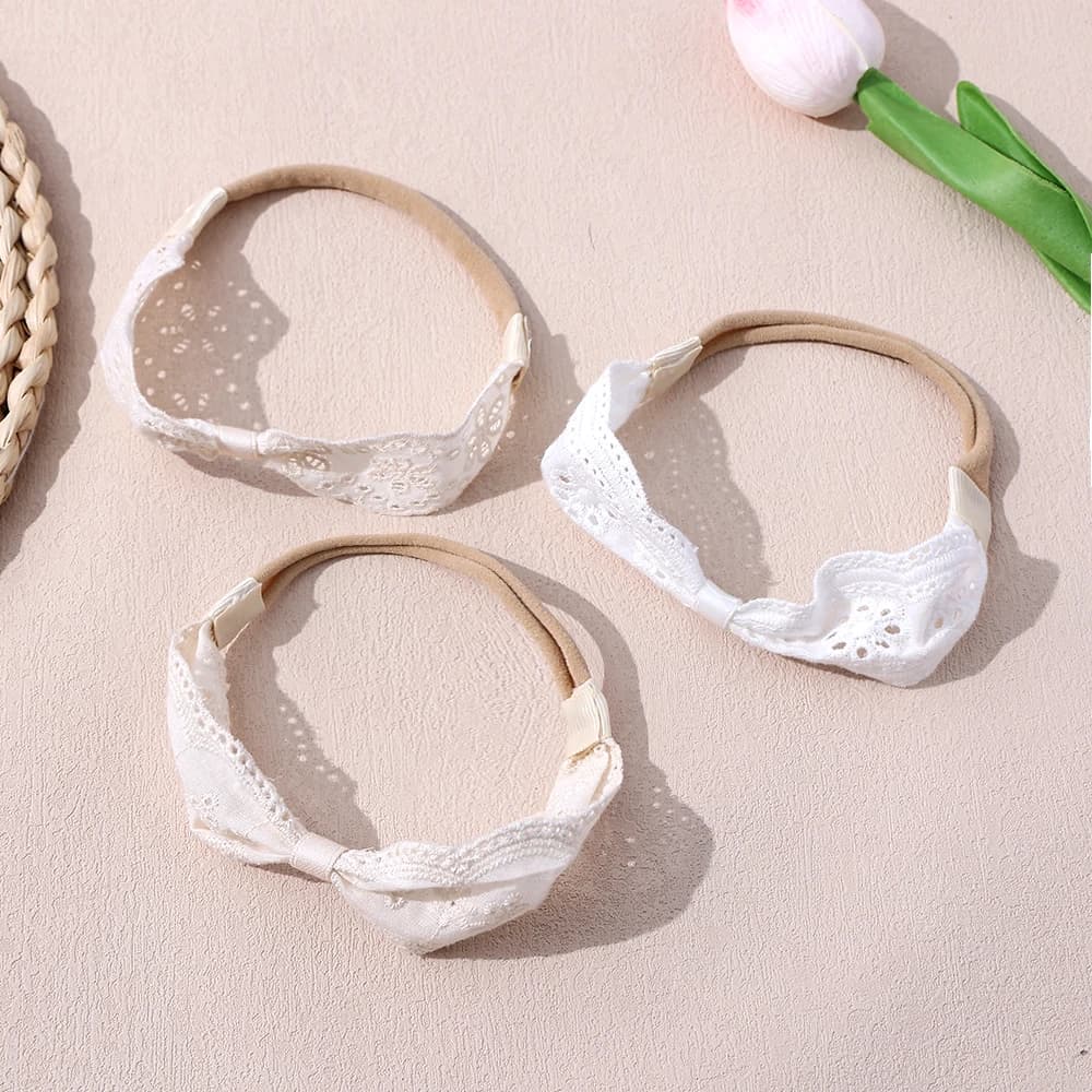 Fashion Daily White Lace Bow Baby Headband Soft Handmade Elastic Hair Band for Children's Headwraps Kids Hair Accessories Gifts