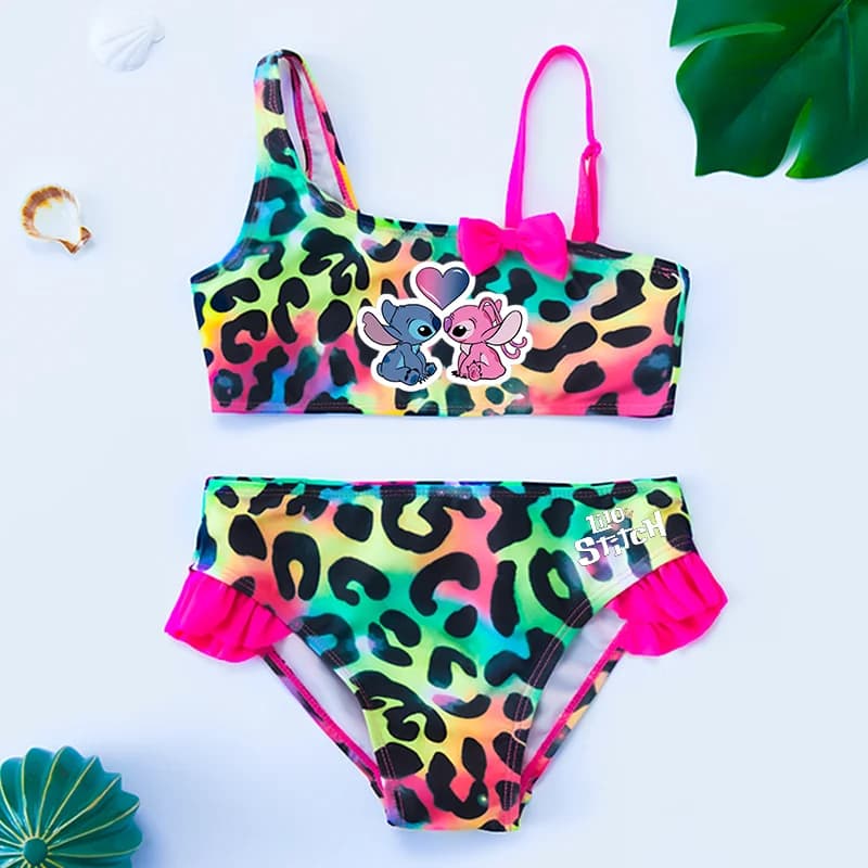 Lilo Stitch Gilrs Bow Bikini Set Trendy Two-Piece Swimsuits for Summer Stylish Beachwear Pool Fashion Bathing Suits 3-12Y