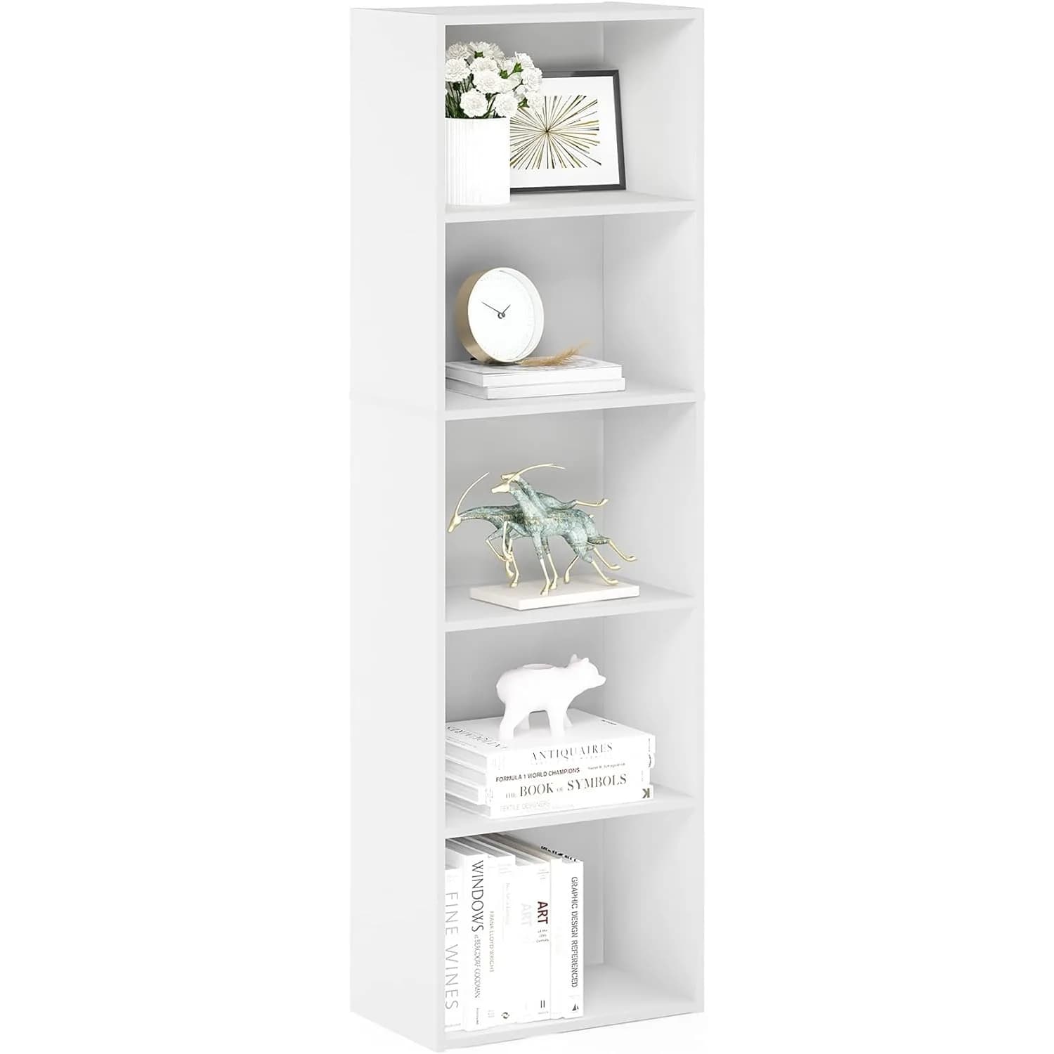 Furinno Luder Bookcase / Book / Storage , 5-Tier, White