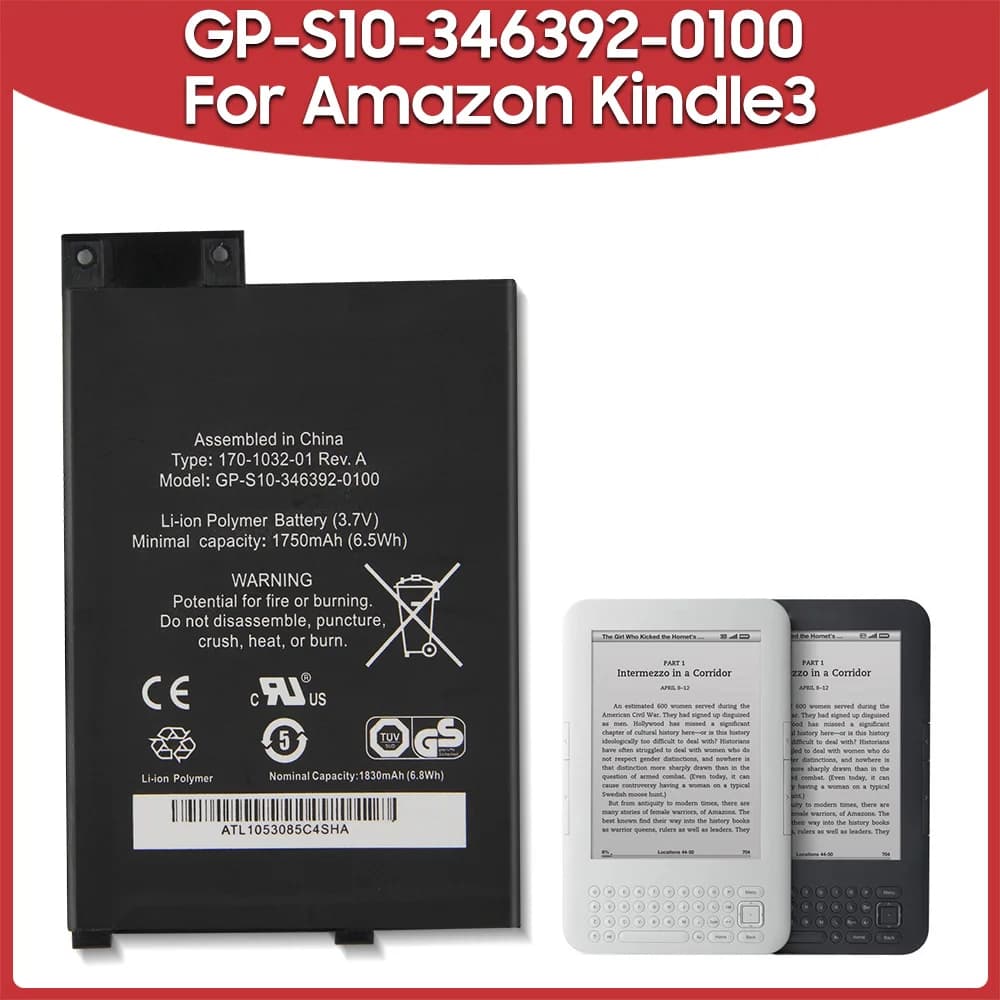 Original Replacement Battery 1750mAh GP-S10-346392-0100 For Amazon Kindle3 Kindle 3 S11GTSF01A D00901 E-Reader Batteries