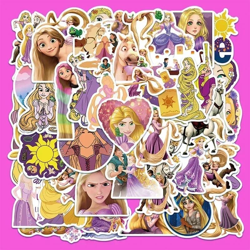 50pcs Disney Cute Tangled Rapunzel Stickers Aesthetic Decorative Stationery Travel Case Guitar Cute Kid Toy Waterproof Stickers