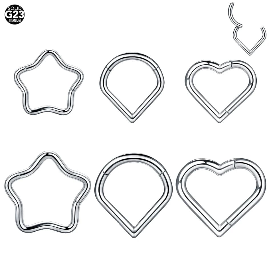 10pcs/lot Titanium Heart Star Shape Clicker Ear Tragus Cartilage Daith Helix Lobe Earrings Septum Nose Hoop Piercing Jewelry 16G
