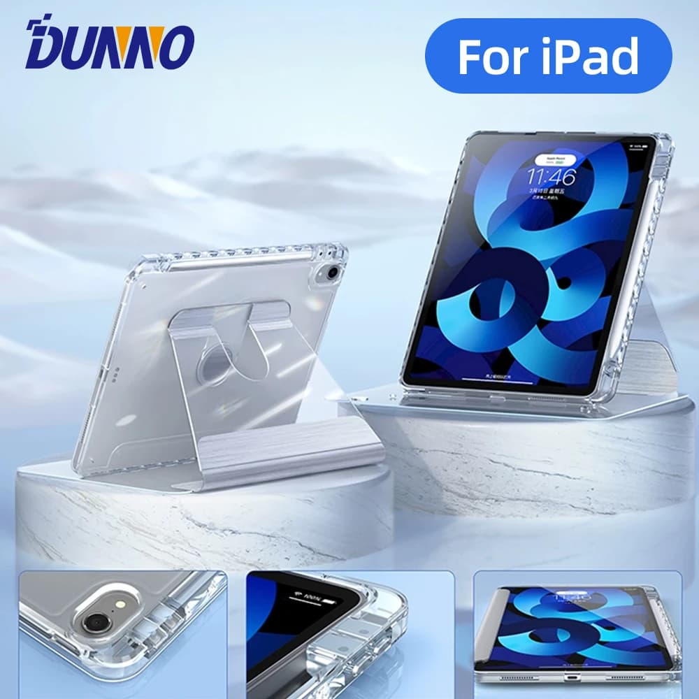 Transparent Tablet Case For  iPad 7/8/9th 10.2 Case 360° Rotation Cover for iPad Air 4/5 10.9 5/6th 9.7 10th 10.9 Pro 11 12.9