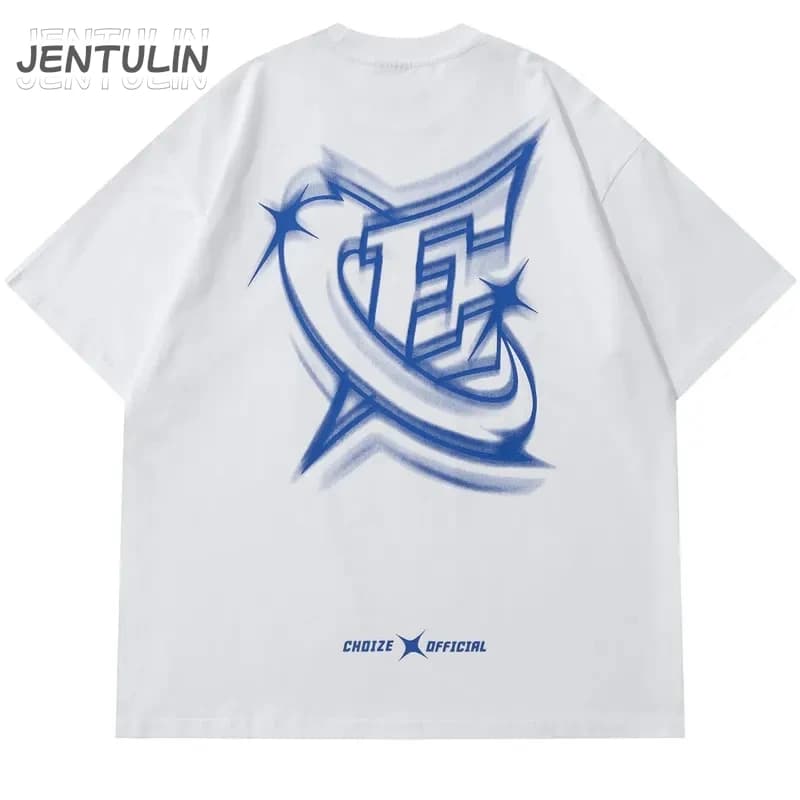 Men Streetwear Tshirt Letter Star Aesthetic Graphic T-Shirt Oversized Black Casual T Shirt 2024 Harajuku Hip Hop Tops Tee Cotton