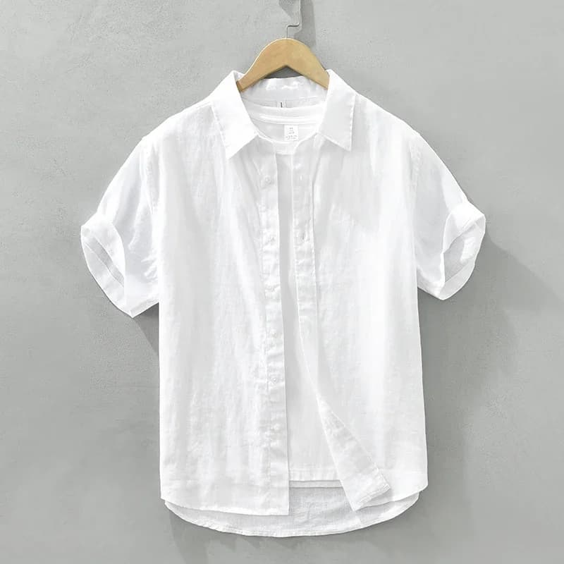 Fashion Linen Shirt for Men Short Sleeve Solid Shirts Summer New Casual Turn-down Collar Breathable Versatile Shirt