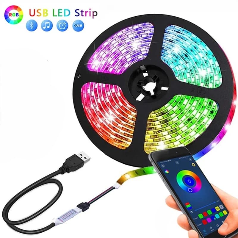 Strips Of Led Light 20 Meters Usb 5V Led Lights For Room Bluetooth Wifi Smart Rgb Band 15Leds/M Holiday Lighting Decorative Wall