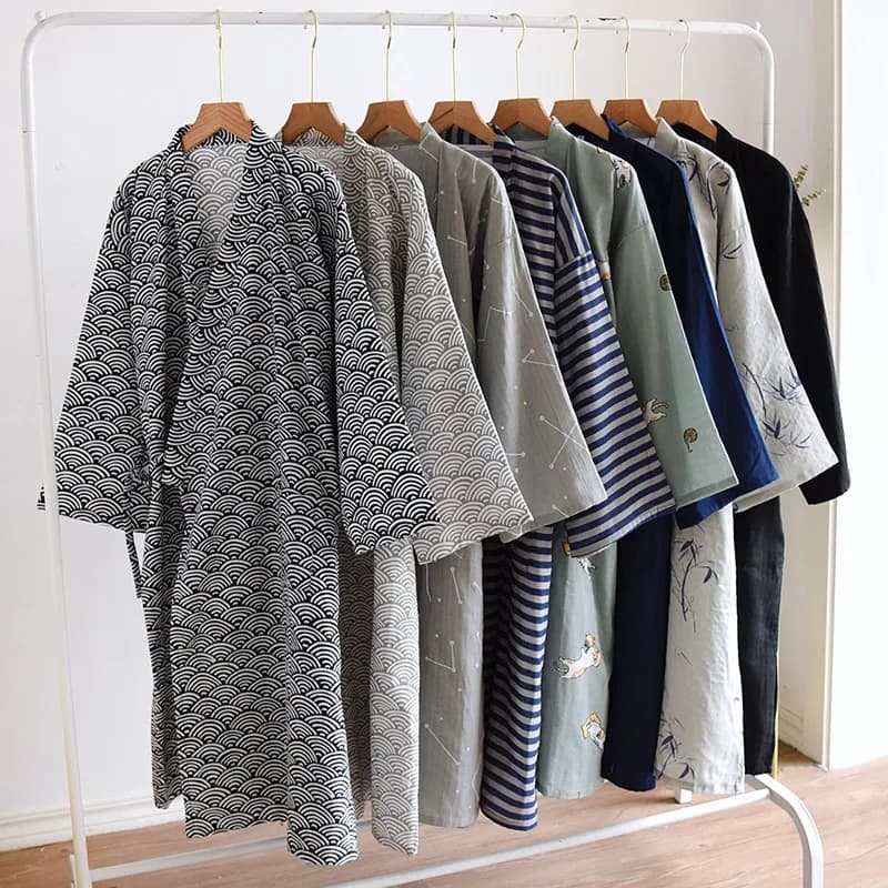Autumn 100% Cotton Bathrobe Japanese-Style Kimono Men Gauze Robe Kimono Bathrobe Men Sweat Steaming Sleepwear Халат Kimono