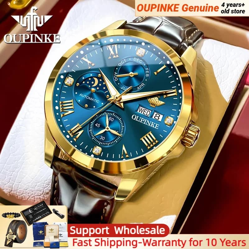 OUPINKE 3300 Luxury Watch for Men Fully Automatic Movement Watches Deep Waterproof Sapphire Mirror Mechanical Hand Clock Men