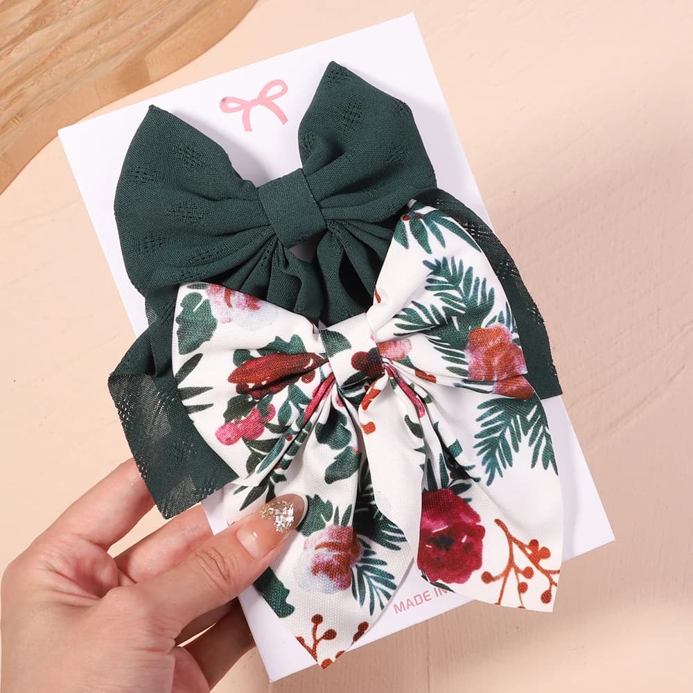 2Pcs/Set Sweet Floral Print Bowknot Hair Clips For Women Girls Plaid Bows Hairpins Barrettes Headwear Fashion Hair Accessories