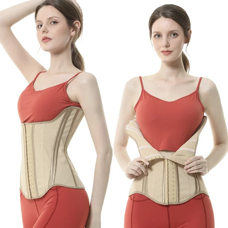 The hourglass goddess has a belly belt, a latex plastic belt, and a belt