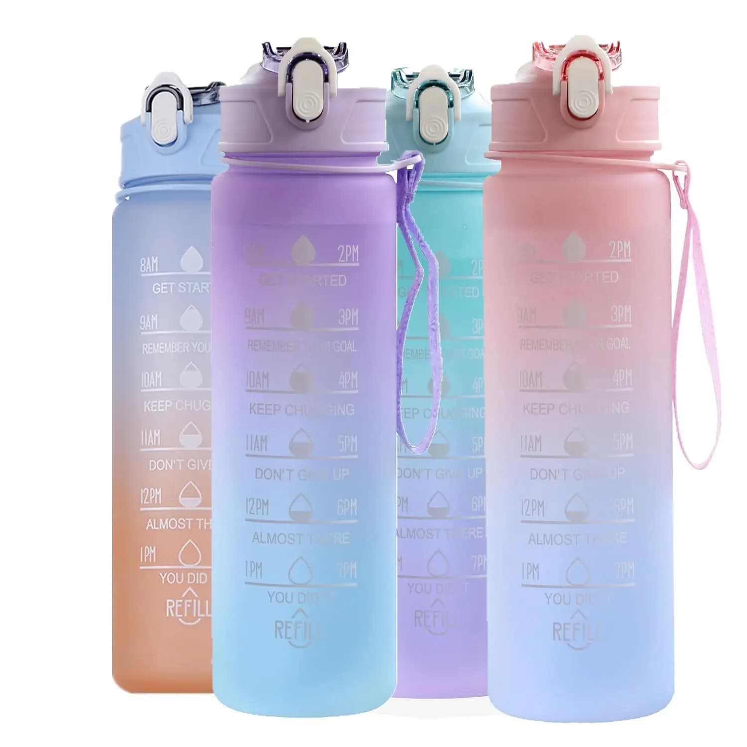 24 oz Water Bottle with Times to Drink and Straw, Motivational Drinking Water Bottles with Carrying Strap, Leakproof BPA & Toxic