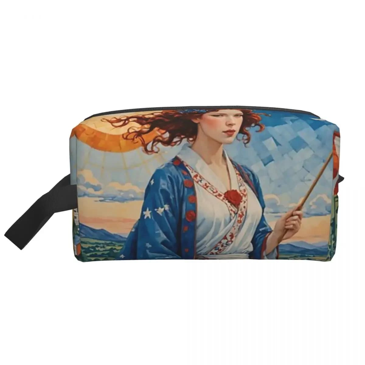 Lady Liberty's Mosaic Sunrise Makeup Bag for Women Travel Cosmetic Organizer Storage Toiletry Bags