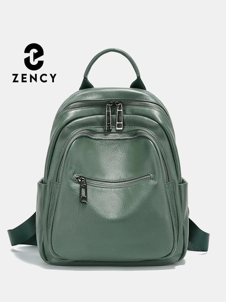Zency Dark Green Genuine Leather Backpack For Women Large Capacity Travel Rucksack Knapsack For Ladies Satchel SchoolBag 2025