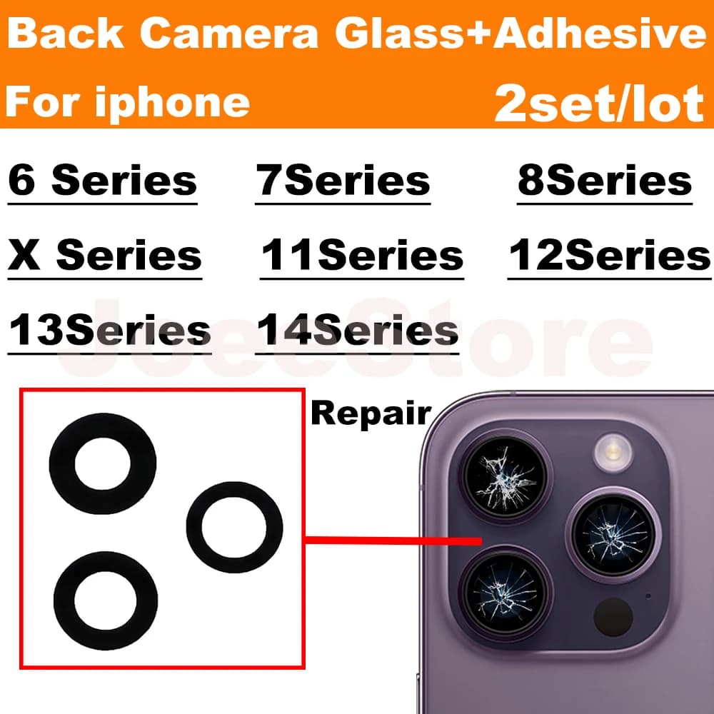 2set Back Rear Camera Glass Lens For iphone 14 13 12 11 Pro Max X XS XR 6 6S 7 8 Plus Big Camera Glass with 3M Sticker Adhesive