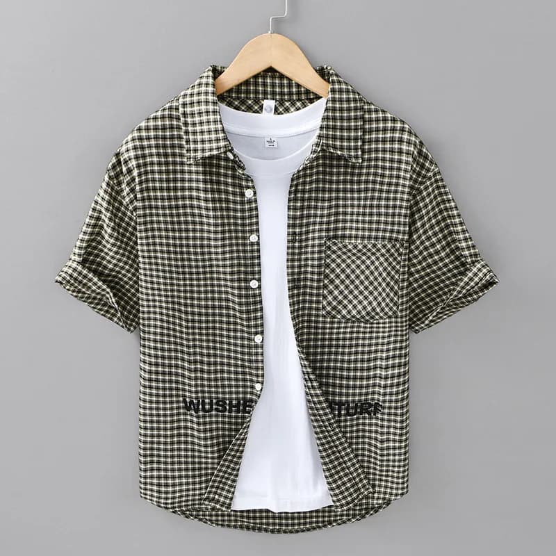 8910 Summer Classic Style Plaid Printed Shirts For Man Vintage Casual Square Collar Short Sleeve Loose All-Match Daily Male Tops
