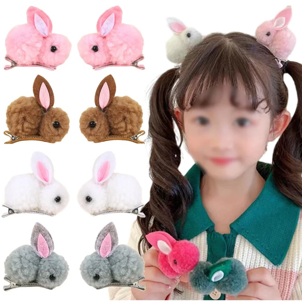 ncmama 2Pcs Cute Bunny Hairpins Plush Rabbit Hair Clips for Kids Girls Lovely Bunny Ears Hairgrips Easter Hair Accessories Gifts