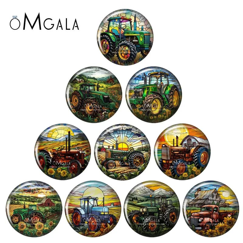 New Farm Tractor With Sun Pattern 12mm/18mm/20mm/25mm Round photo glass cabochon demo flat back Making findings