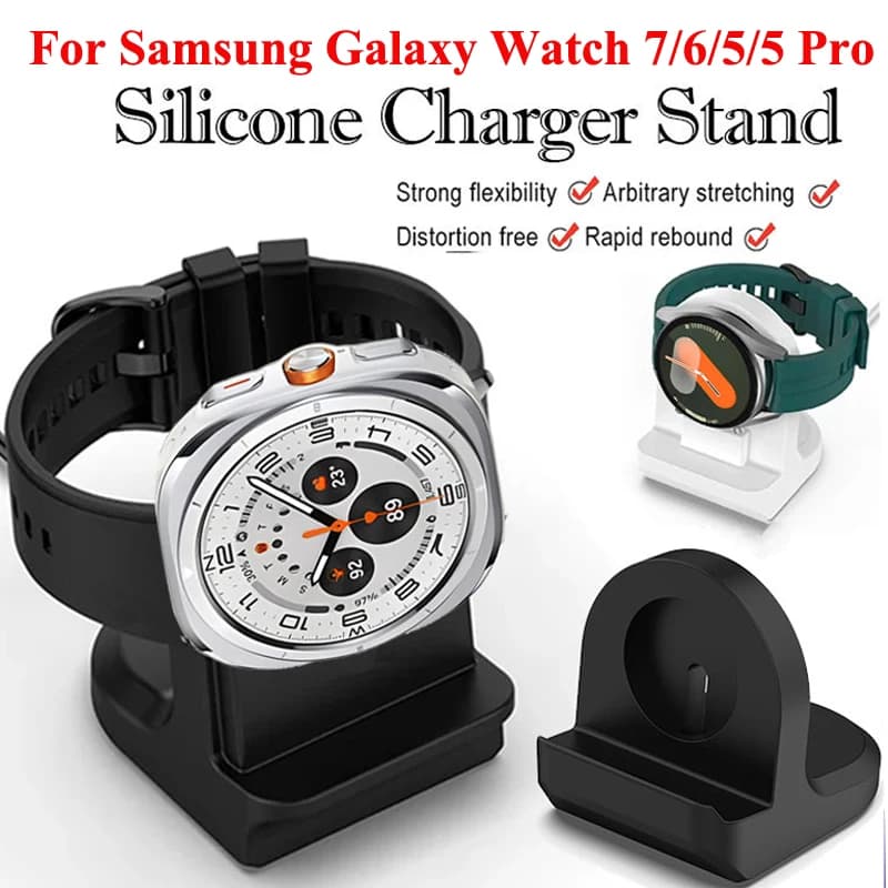 Silicone Charger Dock Holder For Samsung Galaxy Watch Ultra 47mm Charger Stand USB Cable Charge Galaxy Watch 7/6/5/5 Pro 40 44mm