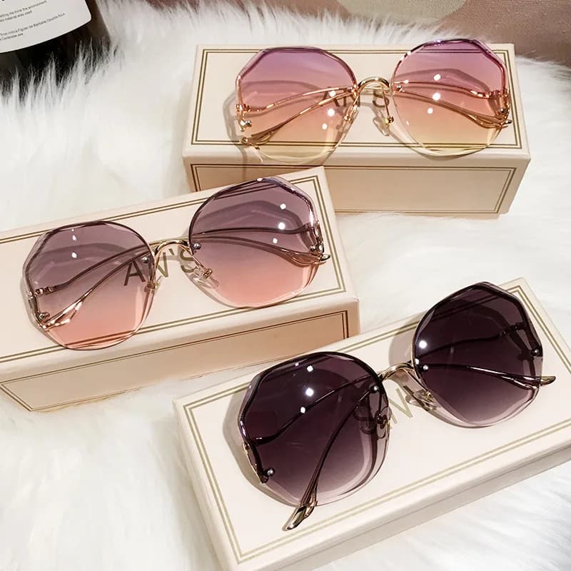 Fashion Rimless Sunglasses Vintage Sun Glasses Women Brand Travel Gradient Sun Glasses Luxury Eyewear Outdoor Oculos De Sol