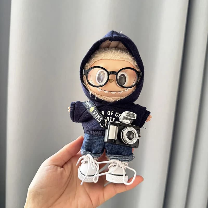 17cm Labubu I II Idol Dolls Cute Mini Plush Doll'S Clothes Korea Kpop Exo Idol Dolls DIY Accessories Gifts FEAR Hoodie Set
