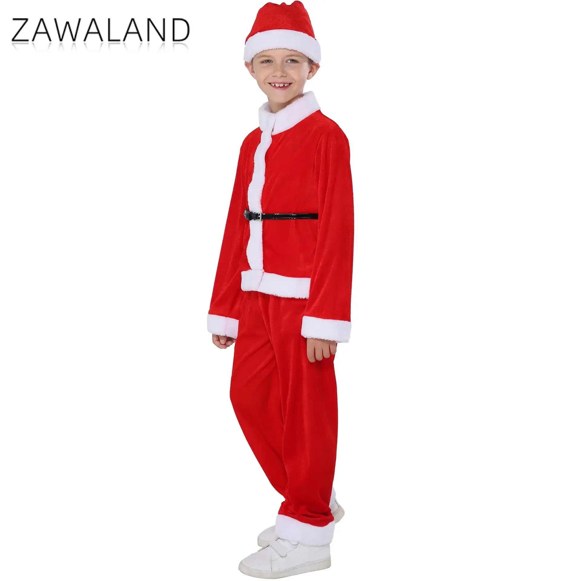 Zawaland 4pcs/set Christmas Santa Claus Costume with Hat Boy Cosplay Party Suit Fancy Disguisement Wear New Year Holiday Clothes