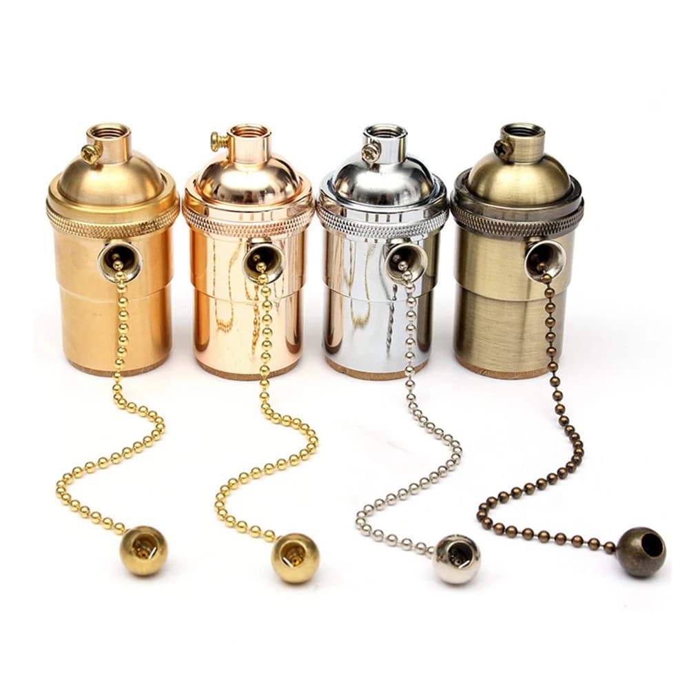 Retro E27 Lamp Holder Brass Light Socket Vintage Edison Pendant Lamp Copper Holder Chain Switch Lighting Screw LED Bulb Base