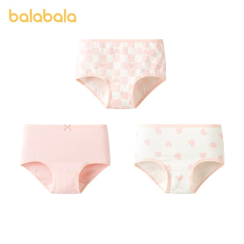 Balabala Underwear Girls Cotton Square-Cut Boxer Briefs Triangular Shorts Non-Pinch Pack of Three with Square Corners