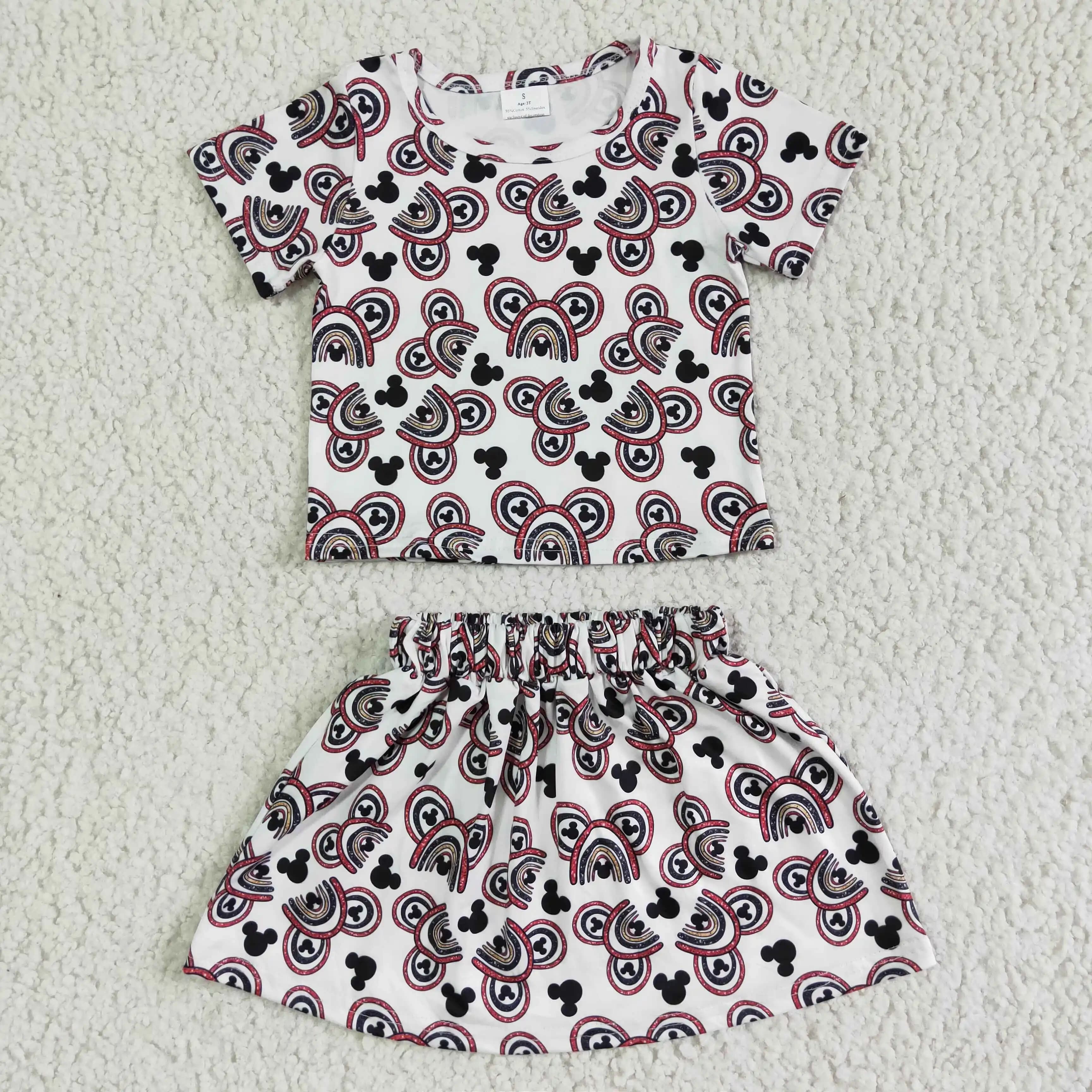 H​ot Sale ODM OEM Child 2PCS Fancy Apparels Toddler Cartoon Clothes Outfits Baby Summer Skirt Sets