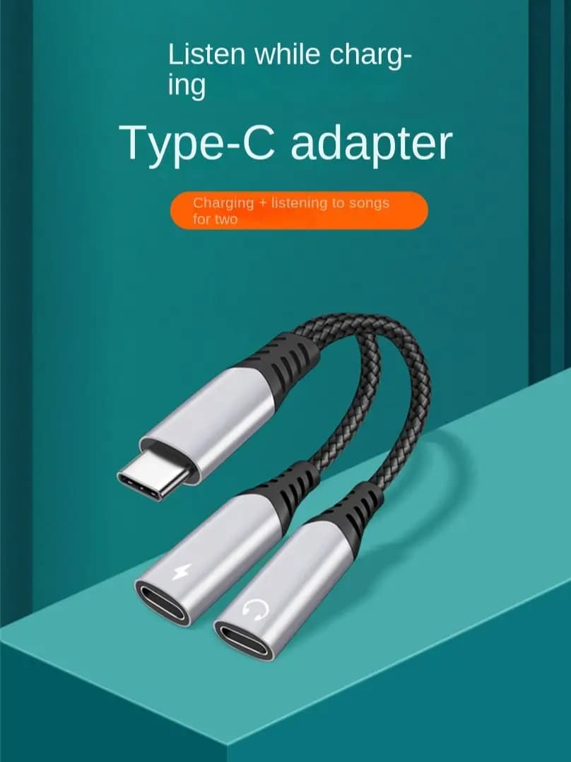 60W  USB C Splitter 2 in 1 USB C to Dual USB C Audio Charging Adapter Type C Headphone Jack Fast Charging Cable Accessorie