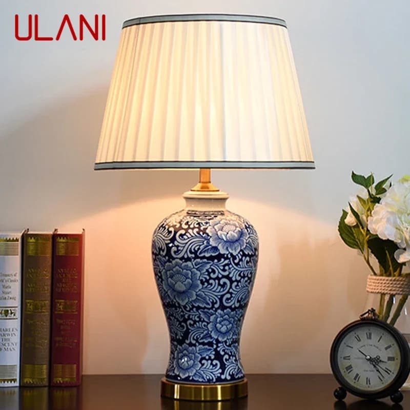 ULANI American CeramicTable Lamp Blue Classical Creativity Living Room Bedroom Study Hotel engineering Desk Light