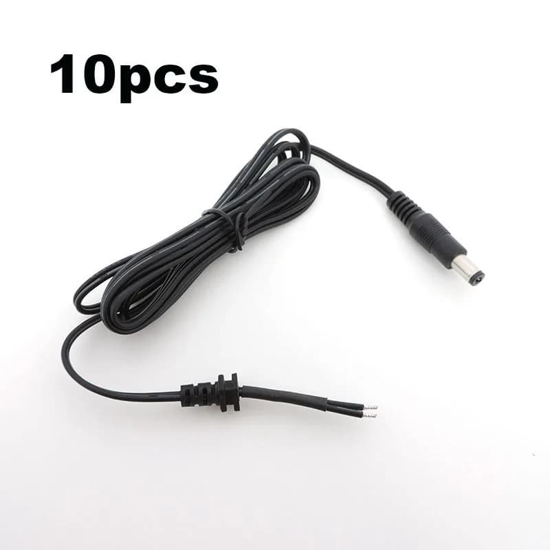 10pcs Power Adapter supply Cord DC Male Plug 2pin DC wire Cable 5.5*2.1mm Output for cctv camera laptop charger 150cm repair W1