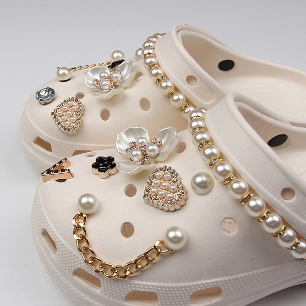 Shoe Charms DIY Diamond Pearl Chain Gemstone Decoration Buckle for Hole Shoe Charm Accessories Kids Party Girls Gift
