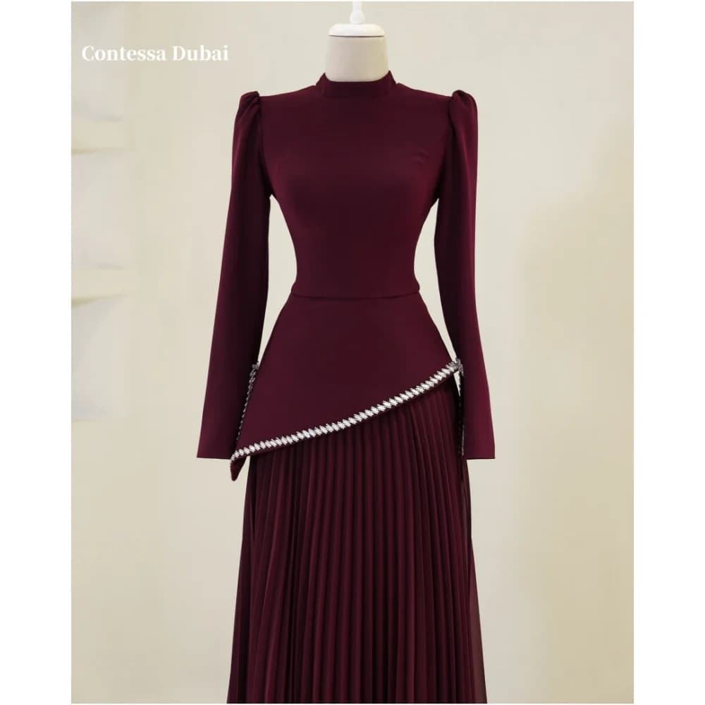 Contessa Dubai Column High Neck Long Sleeve Prom Dress Sequin Customized robes de soirée Ankle-Length Elegant  فساتين سهرة