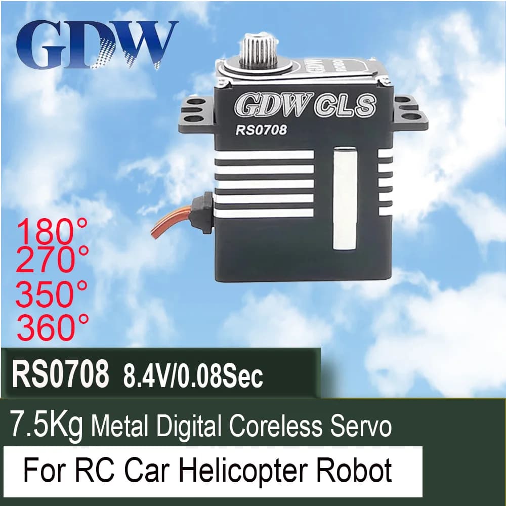 GDW RS0708 7.5kg 20g 0.08 Sec 180° 270° 350° High Speed Coreless Motor Metal Gear Mini Digital Servo For RC Car Helicopter Robot