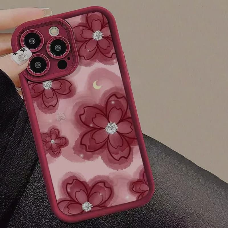 Moonlit Red Flower Printed Phone Case for IPhone 15 Pro Case IPhone 16e 11 13 12 14 16 Pro Max XR XS X 7 8 Plus Shockproof Cover
