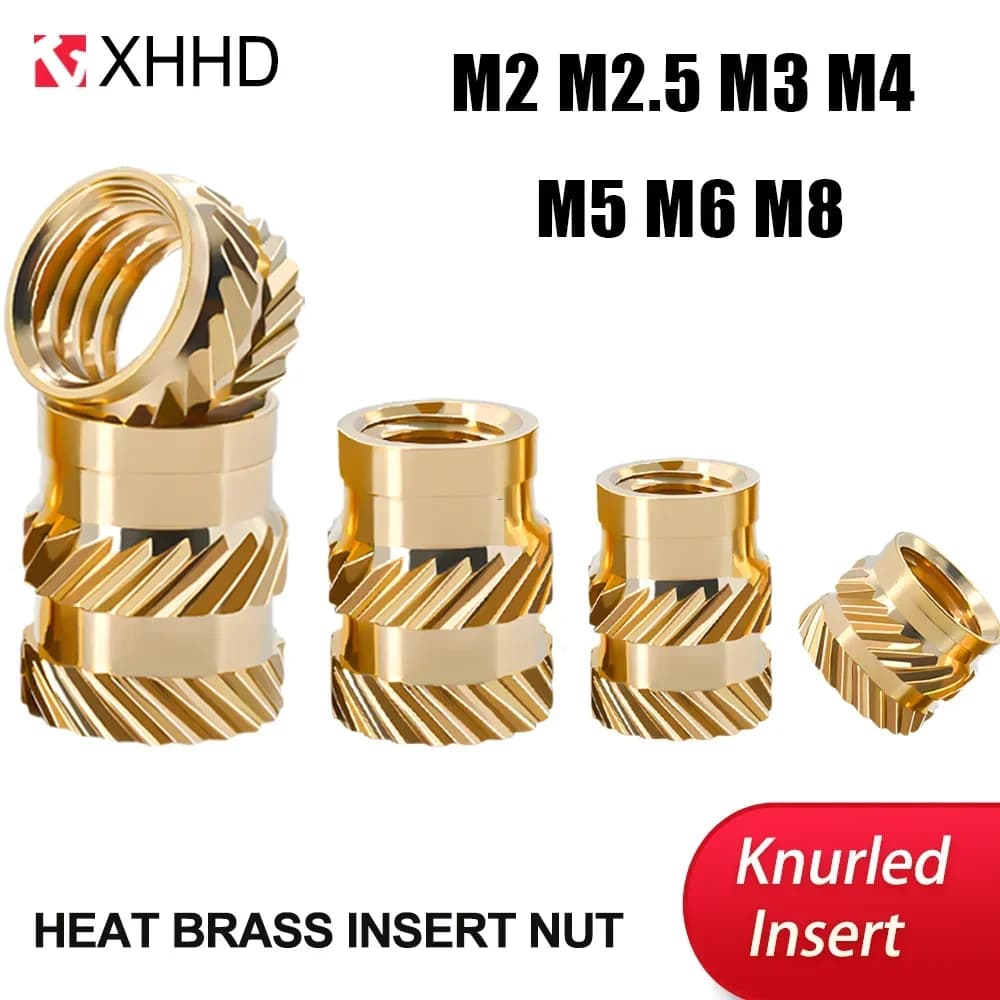 Heat Brass Insert Nut M1 M1.4 M1.6 M2 M2.5 M3 M4 M5 M6 M8 Knurled Thread Nutsert Hot Melt Injection Molding Embed 3d Printer Nut