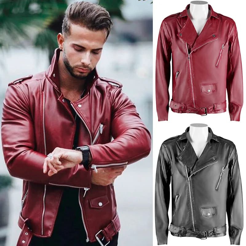 Winter PU Leather Jackets For Men Motorcyclist Cosplay Slim Fit Male Coat Men's Biker Jacket Steampunk Gothic Clothing