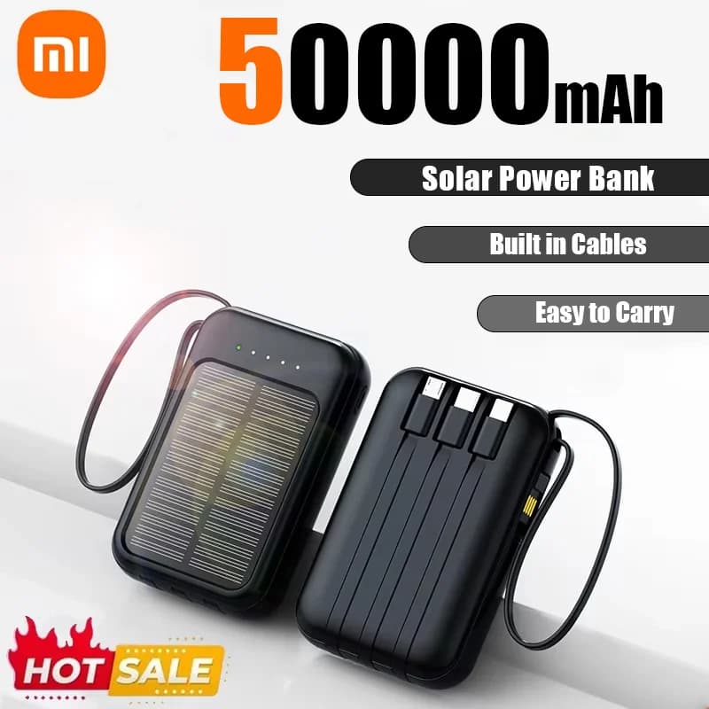 Xiaomi 50000mAh High Capacity Solar Power Bank Built Cables Solar Charger 2 USB Ports External Charger Powerbank with LED Light