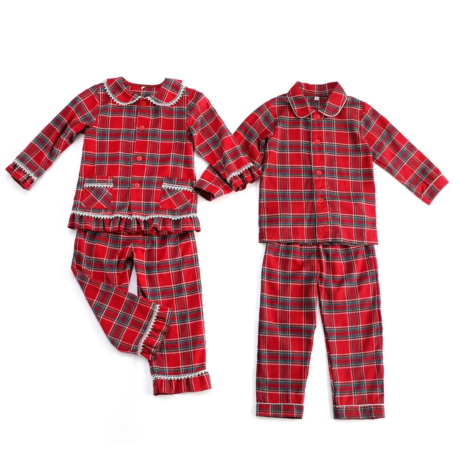 Flannel Kids Boys And Girl Baby Clothes Pajamas Vacation Sibling Look Family Matching Ruffle Pyjamas Sets
