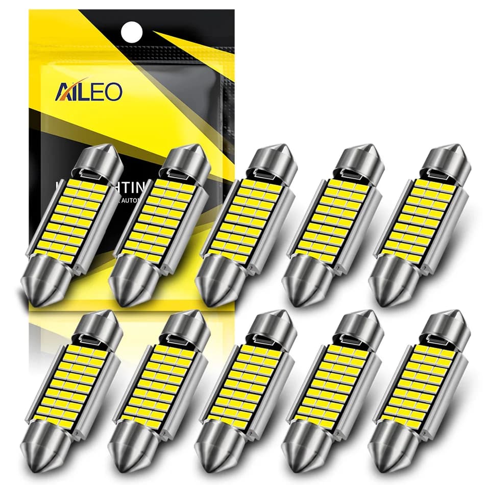 AILEO 10PCS 31mm 36mm 39mm 42mm LED CANBUS C10W LED Bulb C5W 4014 Chip 12V Dome Lamp Car Interior Lights White 6000k Error Free