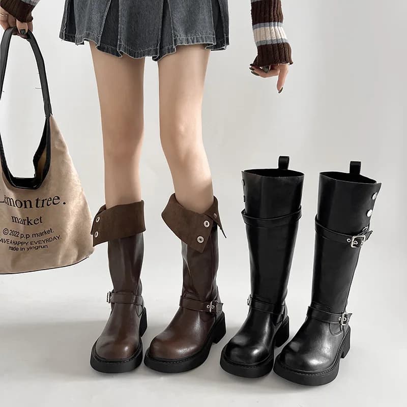 Lolita Boots Round Toe Shoes  Sexy Thigh High Heels High Sexy Boots-Women Winter Footwear Rubber Ladies Over-the-Knee Med 2024