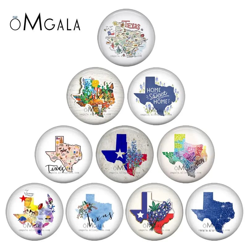 Abstract Texas Maps Art Paintings 10pcs 8mm/10mm12mm/18mm/20mm/25mm Round photo glass cabochon demo flat back Making findings
