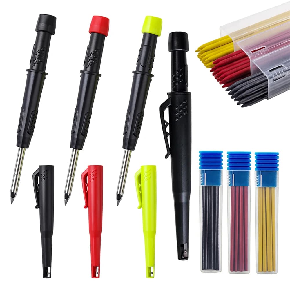 Solid Carpenter Pencil Set with Sharpener Woodworking Tools Mechanical Pencil Carpentry Marking  Construction Job Tool